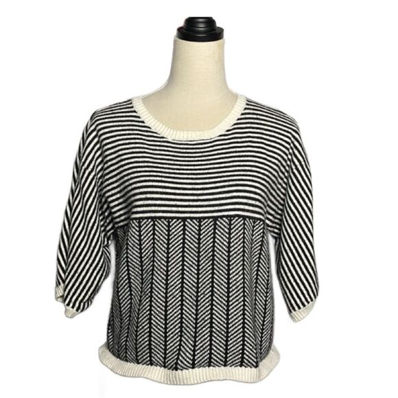 C. Wonder Black and White Striped Cropped Pullover Sweater (Size: Medium) - Picture 1 of 11